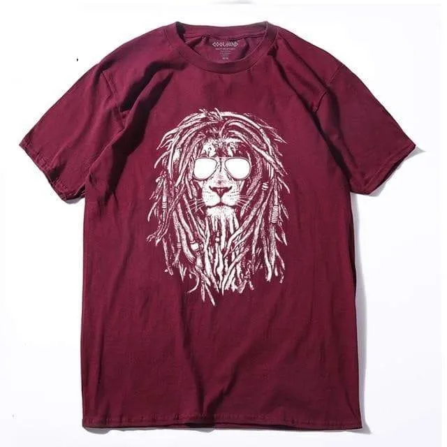 100% Cotton Cool Lion Print Casual O-neck Summer Loose T-shirt for Men