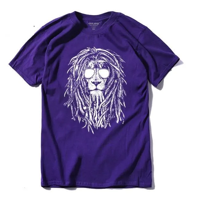 100% Cotton Cool Lion Print Casual O-neck Summer Loose T-shirt for Men