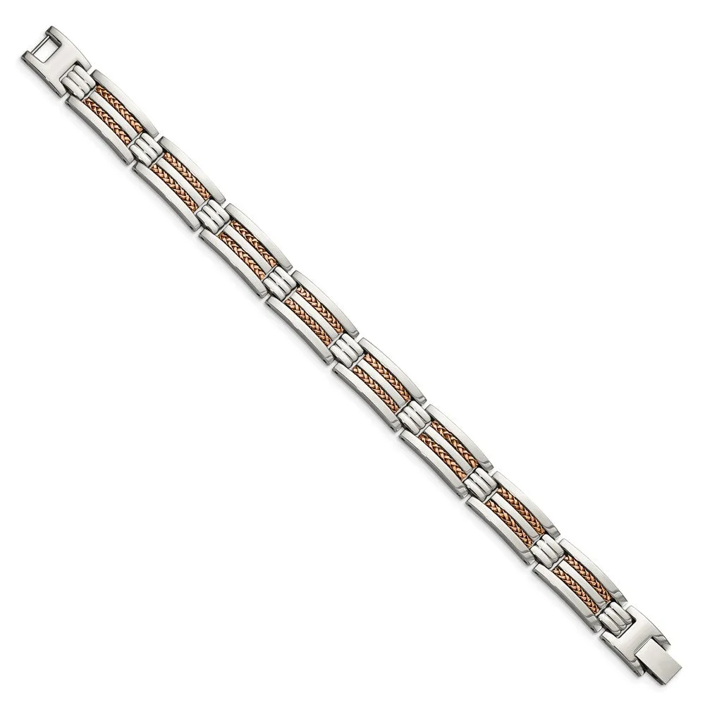 11.5mm Stainless Steel Rose Tone Plated & Polished Bracelet, 8.5 Inch