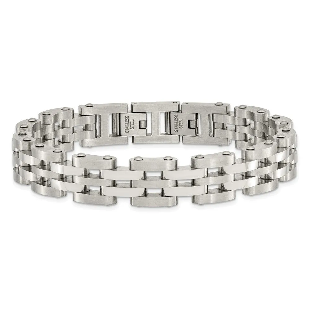 13mm Stainless Steel Brushed & Polished Panther Link Bracelet, 8.75 In