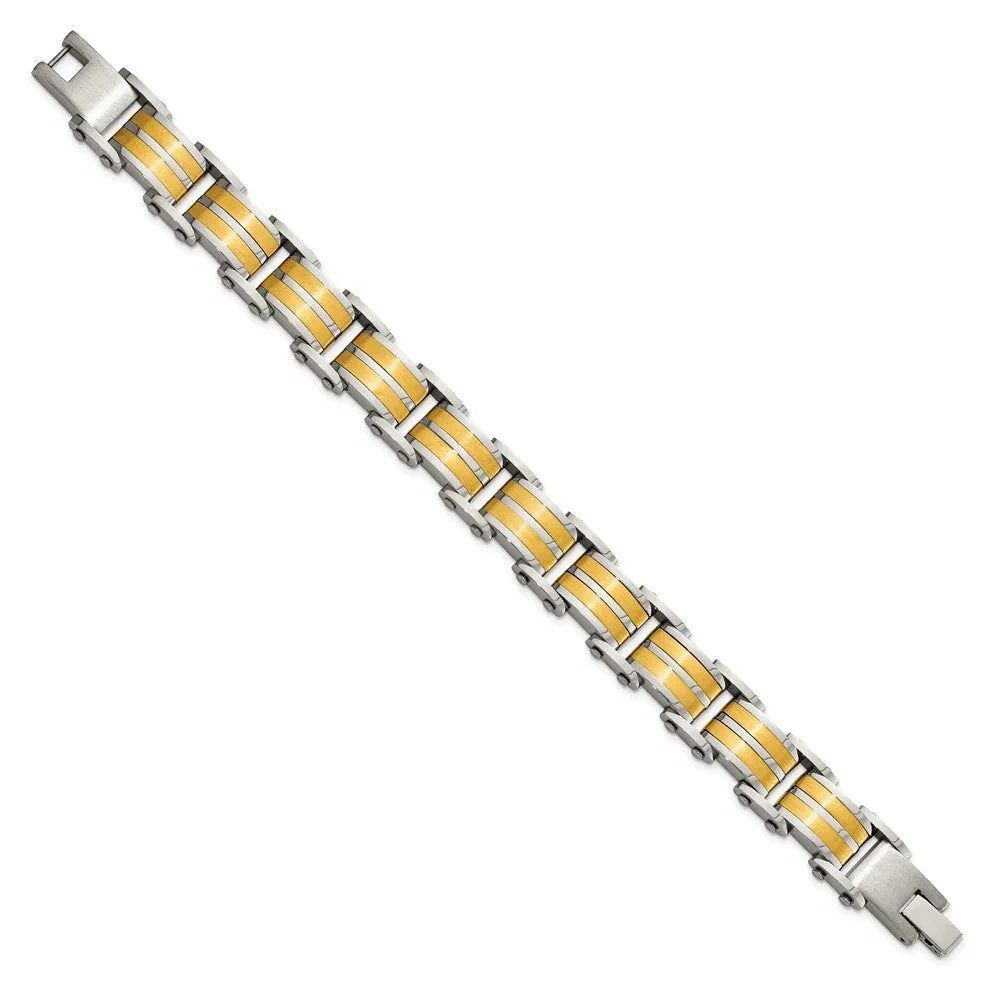 14.5mm Stainless Steel & Gold Tone Plated Link Bracelet, 8.25 Inch