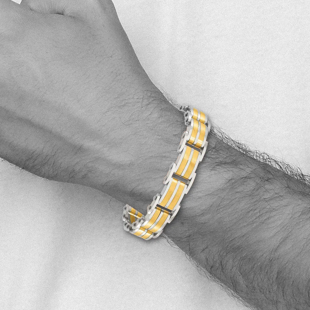 14.5mm Stainless Steel & Gold Tone Plated Link Bracelet, 8.25 Inch