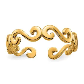 14K Yellow Real Gold Swirl Design Cuff Style Adjustable Toe Ring