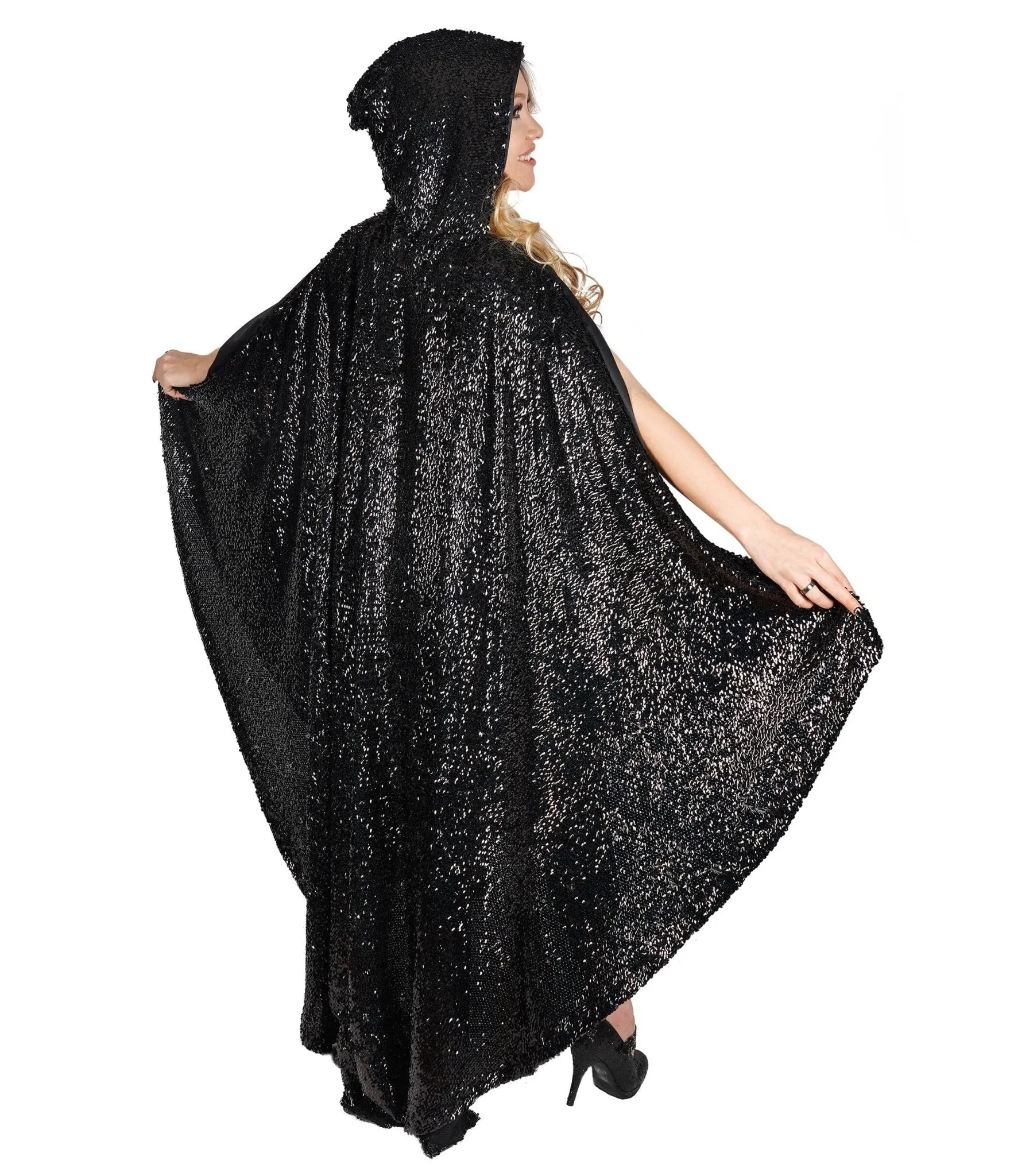 1920s Black Sequin Hooded Cape