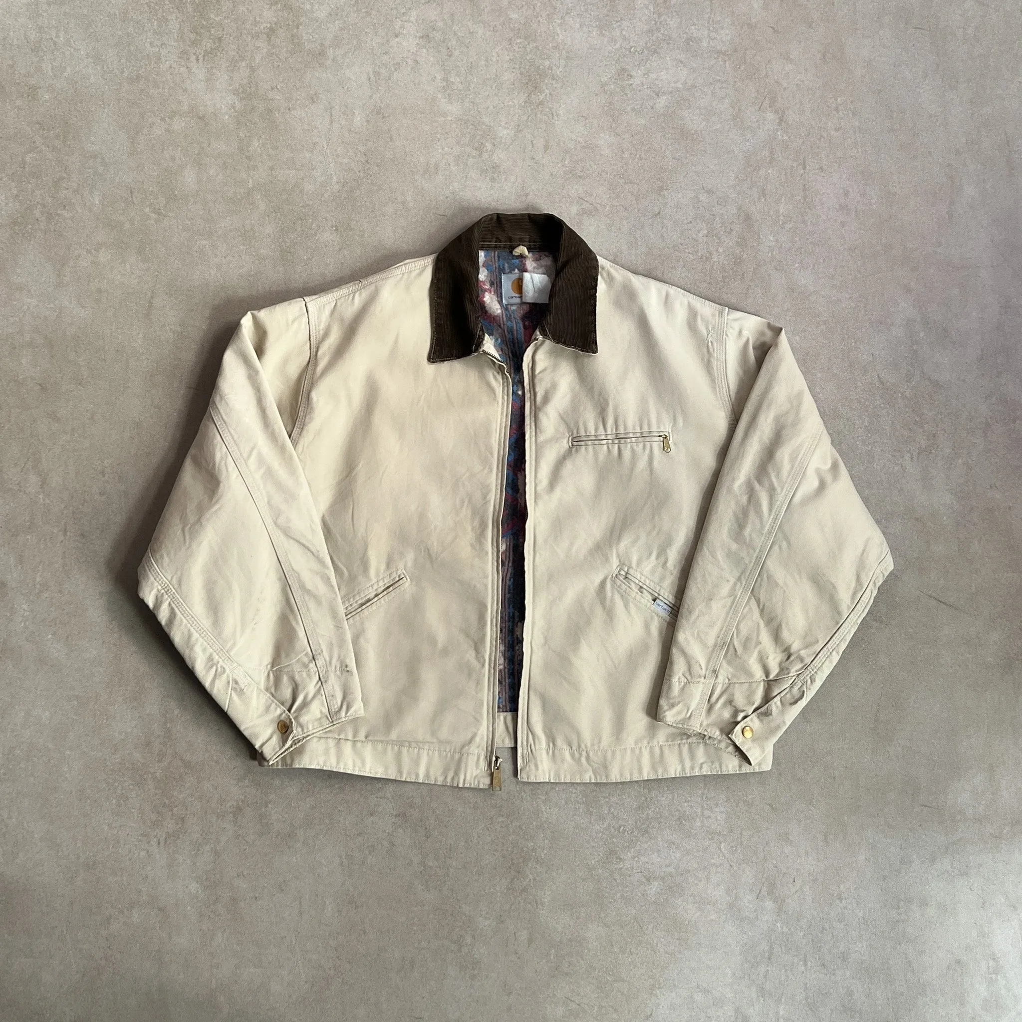 1990s Carhartt Aztec Lined Beige Detroit Jacket - L