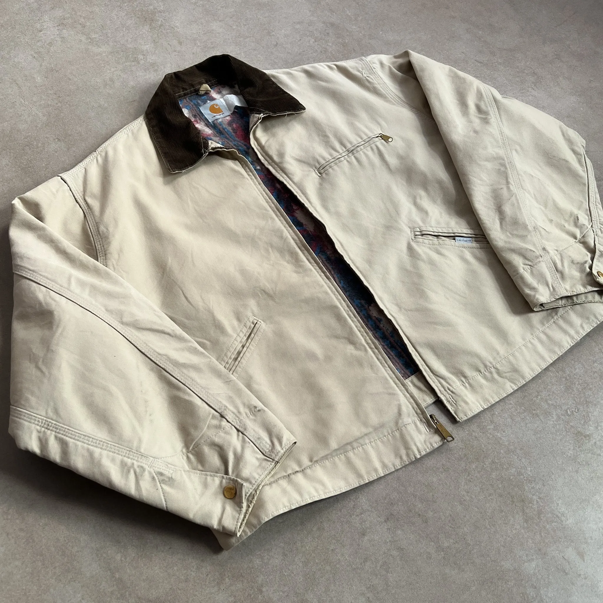 1990s Carhartt Aztec Lined Beige Detroit Jacket - L