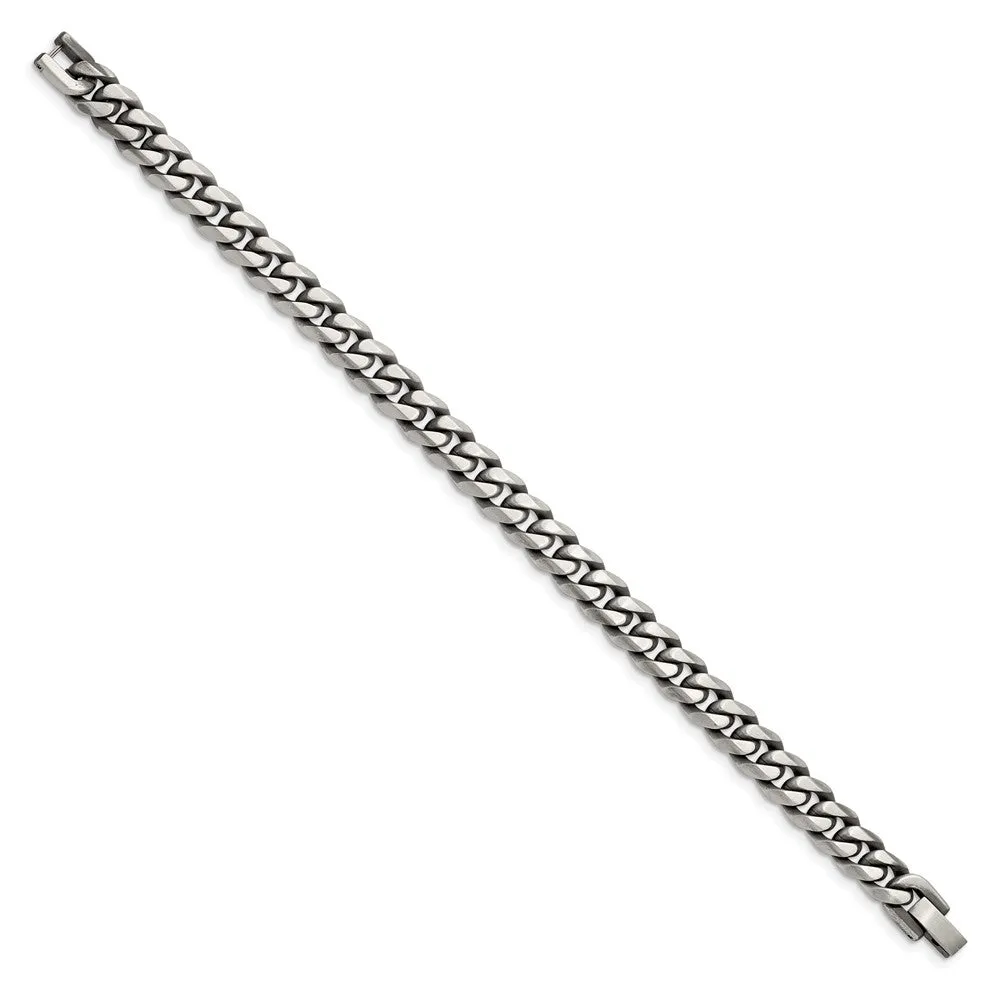 9mm Stainless Steel Antiqued Beveled Curb Chain Bracelet, 8.25 Inch