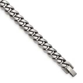 9mm Stainless Steel Antiqued Beveled Curb Chain Bracelet, 8.25 Inch