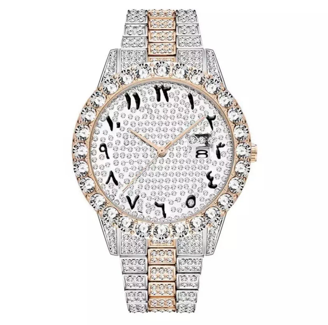 Arabic Dial Diamond Simulant Watch - Two Tone