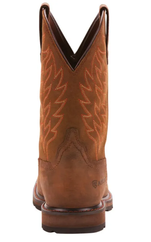 Ariat Mens Groundbreaker Wide Square Toe Waterproof Work Boot- Dk. Brown