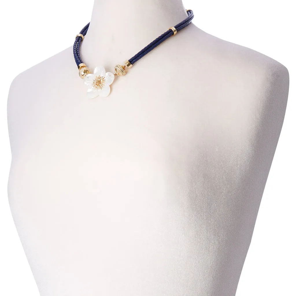 Aspen Braided Leather Navy Necklace