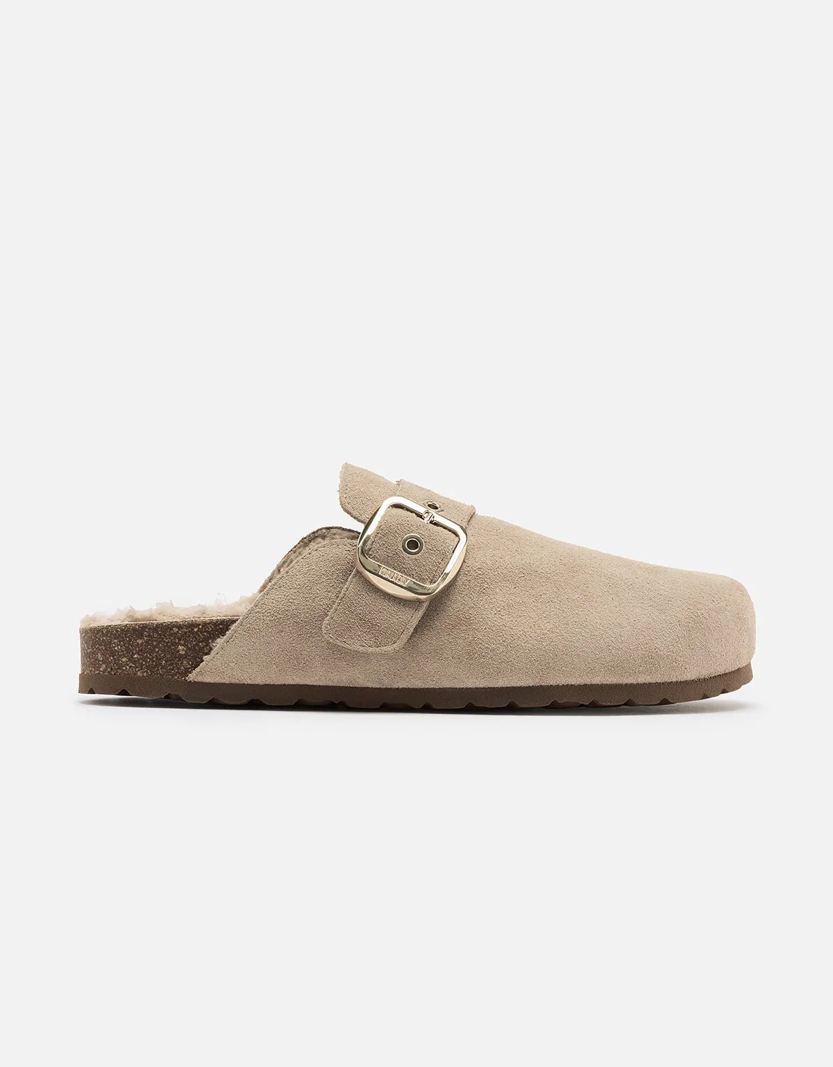 Beige Fur Clog with Buckle - Oslo