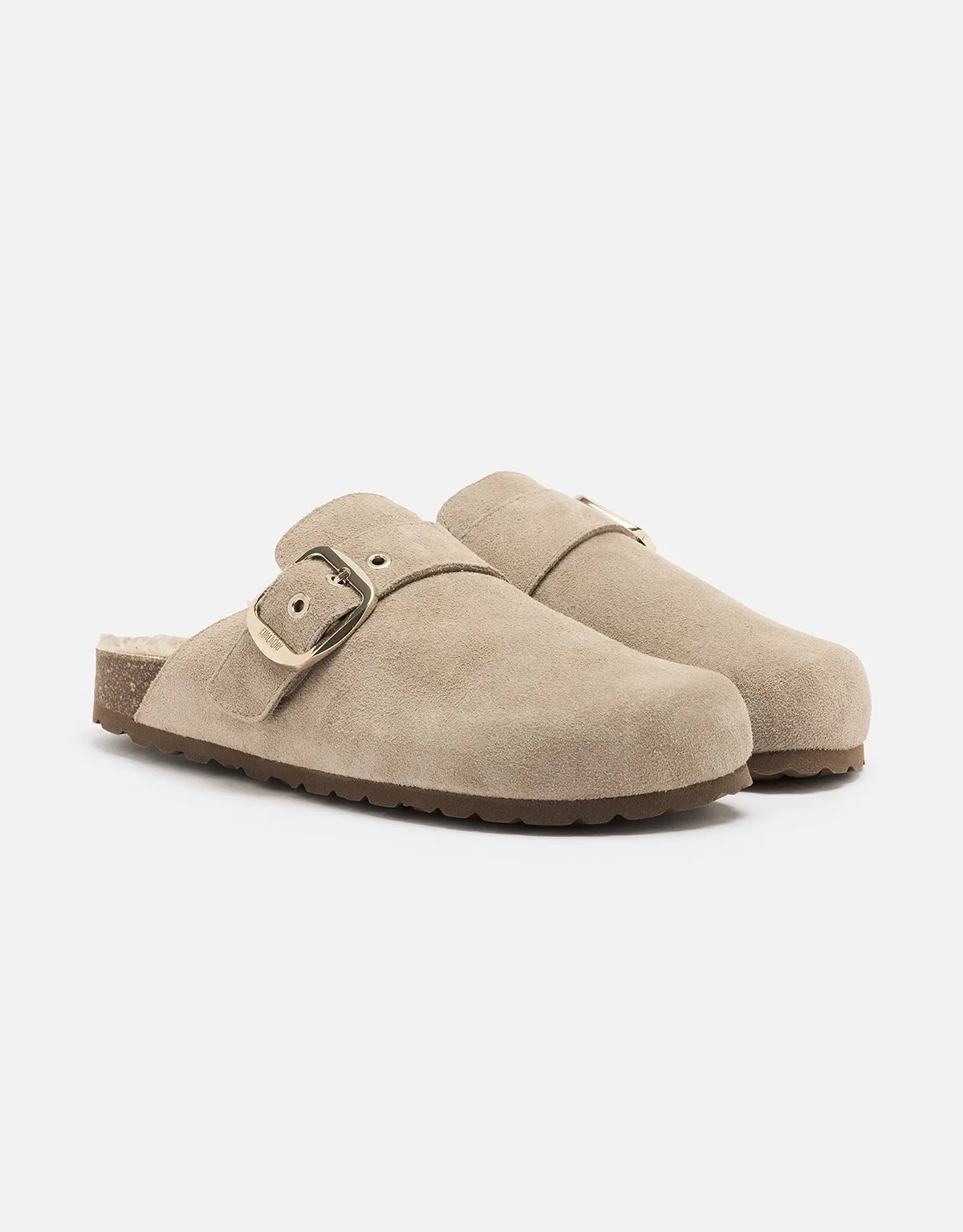 Beige Fur Clog with Buckle - Oslo