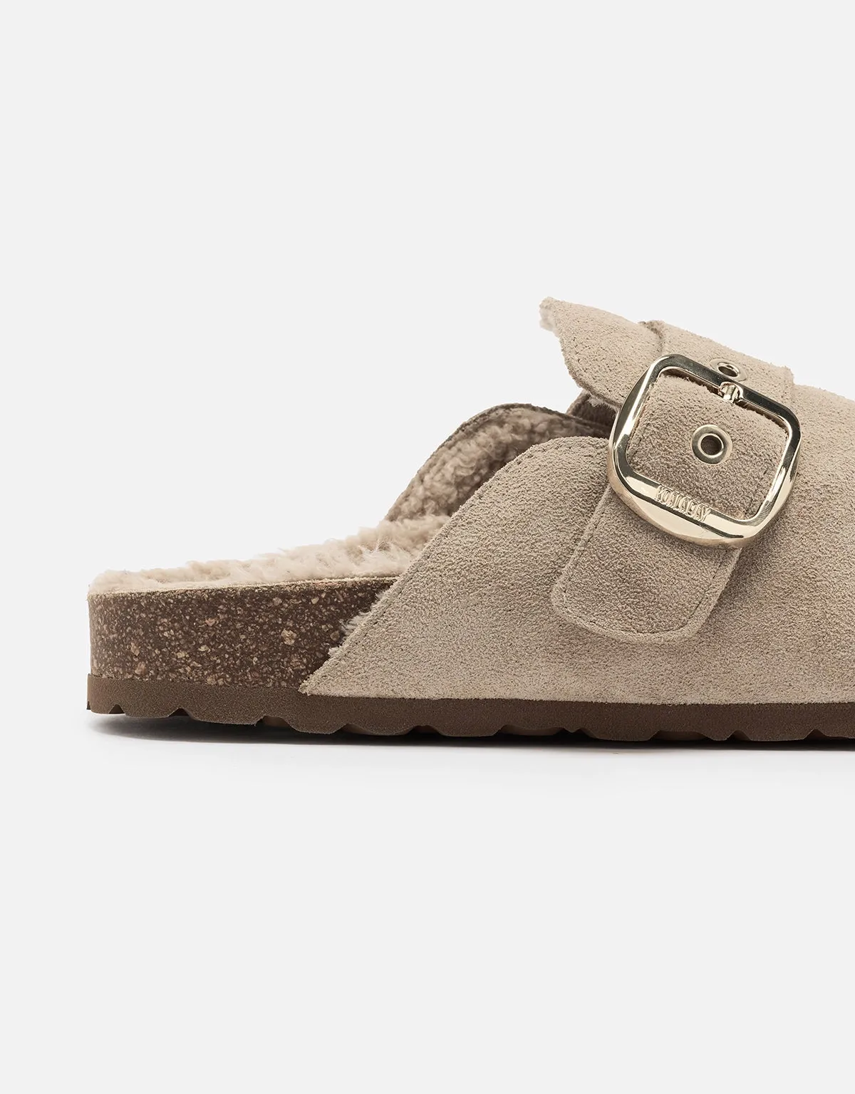 Beige Fur Clog with Buckle - Oslo