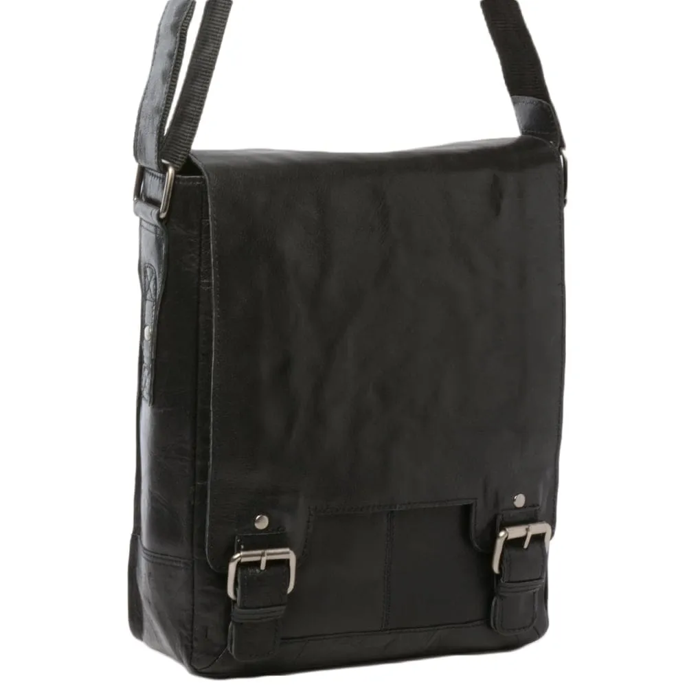 Black Medium Leather Messenger Bag