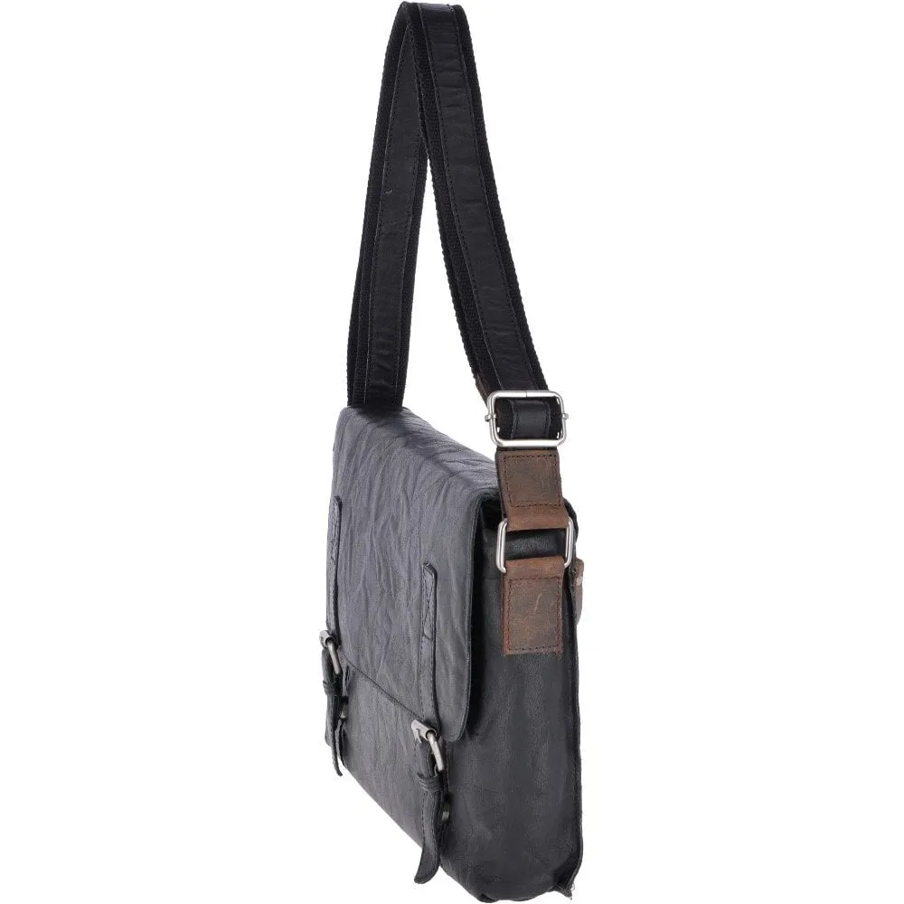 Black with Brown Vintage Leather Laptop Messenger Bag