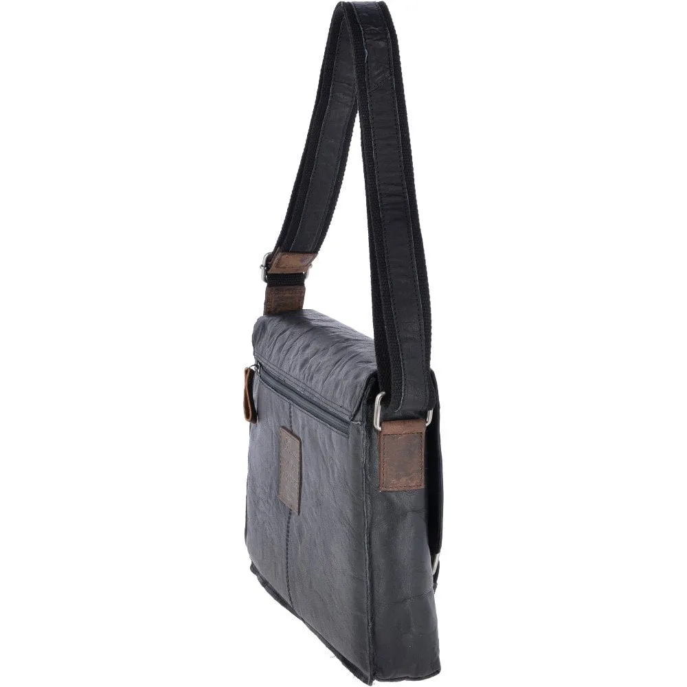 Black with Brown Vintage Leather Laptop Messenger Bag