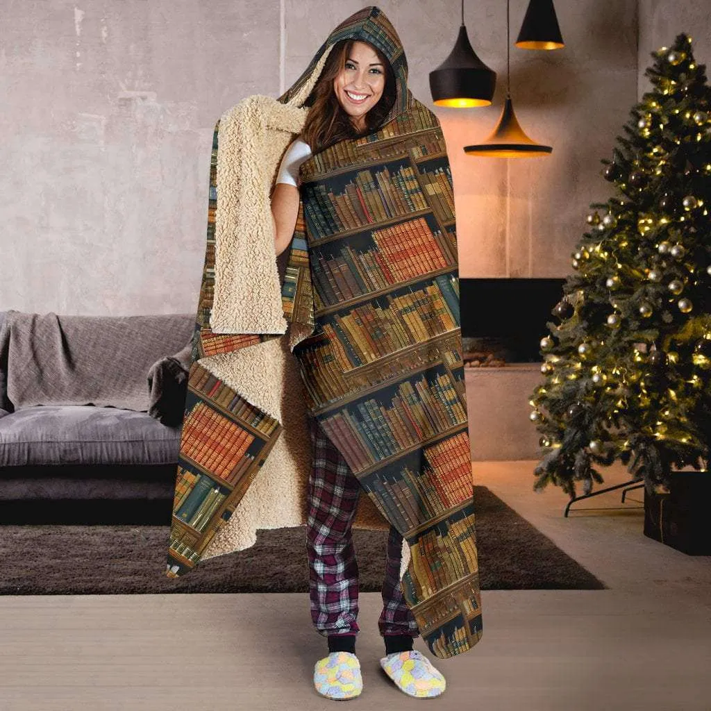 brown bookshelf pattern Hooded blanket