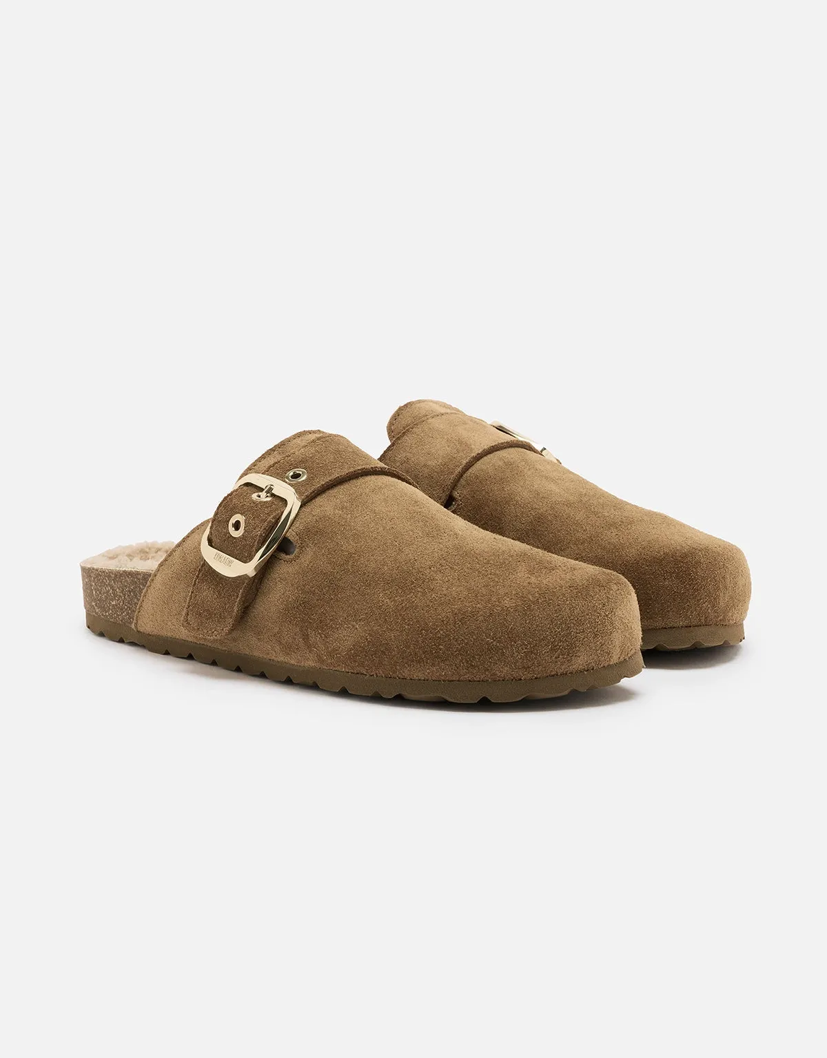 Brown Fur Clog with Buckle - Oslo