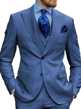 Business Peaked Lapel Buttons Plaid Pattern Blazer