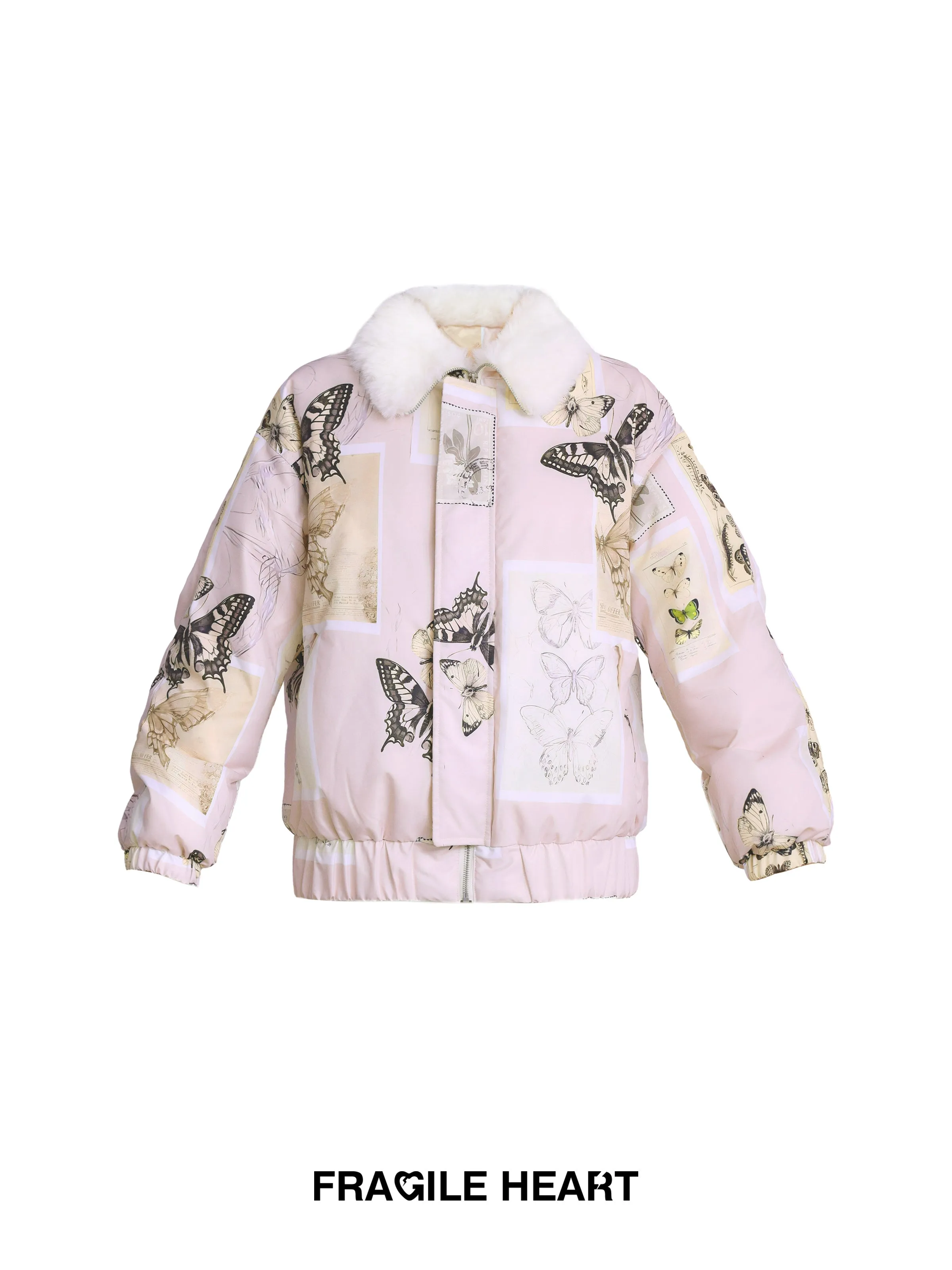 Butterfly Quilting Fur-Collar Retro Down-Jacket