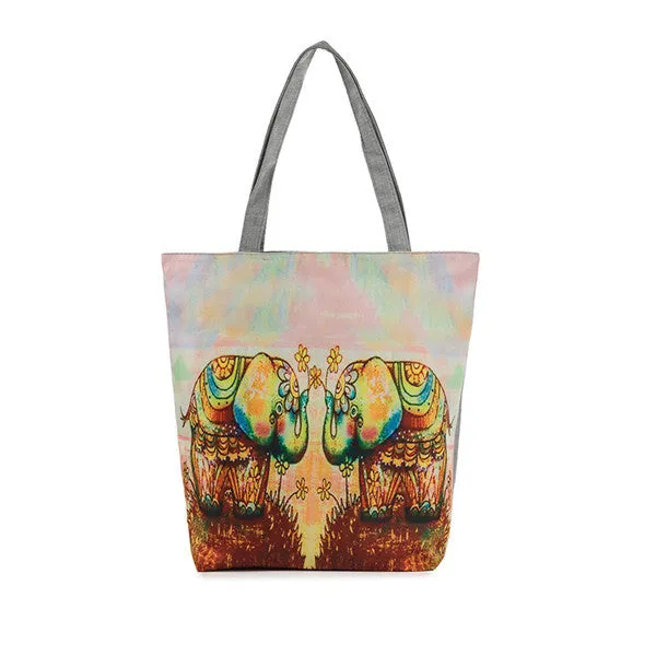 Casual women bag Elephant Printing Canvas hbags Shoulder Shopping Bag Travel Bags Tote hbag women bags bolsas