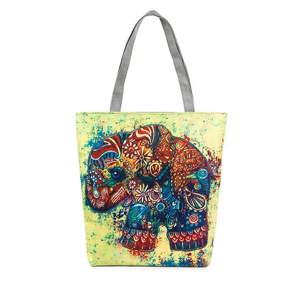 Casual women bag Elephant Printing Canvas hbags Shoulder Shopping Bag Travel Bags Tote hbag women bags bolsas