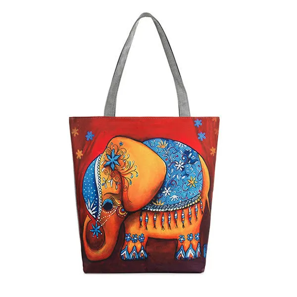 Casual women bag Elephant Printing Canvas hbags Shoulder Shopping Bag Travel Bags Tote hbag women bags bolsas