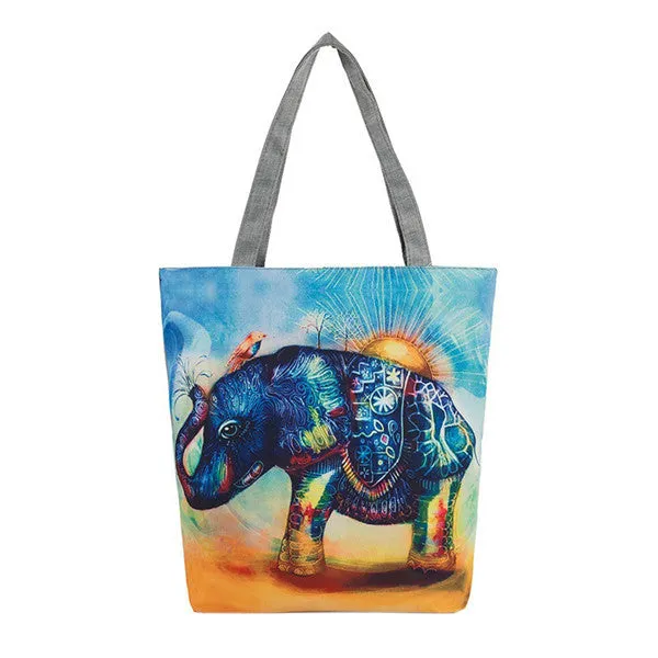 Casual women bag Elephant Printing Canvas hbags Shoulder Shopping Bag Travel Bags Tote hbag women bags bolsas