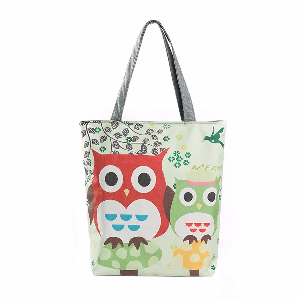 Casual women bag Owl Printed Cat hbags Shoulder Shopping Bag Travel Bags Canvas Tote hbag women bags bolsas