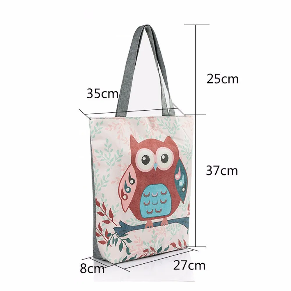 Casual women bag Owl Printed Cat hbags Shoulder Shopping Bag Travel Bags Canvas Tote hbag women bags bolsas