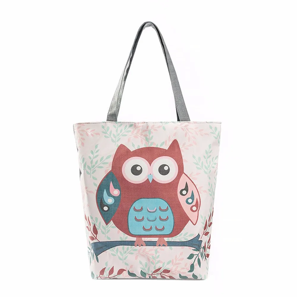 Casual women bag Owl Printed Cat hbags Shoulder Shopping Bag Travel Bags Canvas Tote hbag women bags bolsas