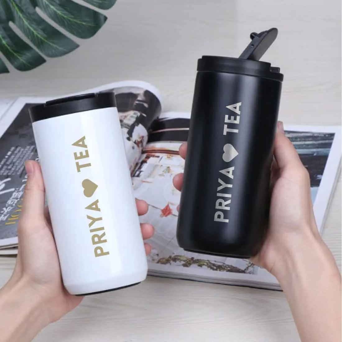 Customized Insulated Coffee Cup Tumbler with Name Engraved Design (400 ML) - TEA