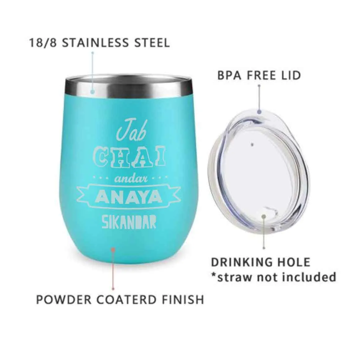 Customized insulated Coffee Tumbler for Travelling With Name Engraved  (350 ML) - Chai