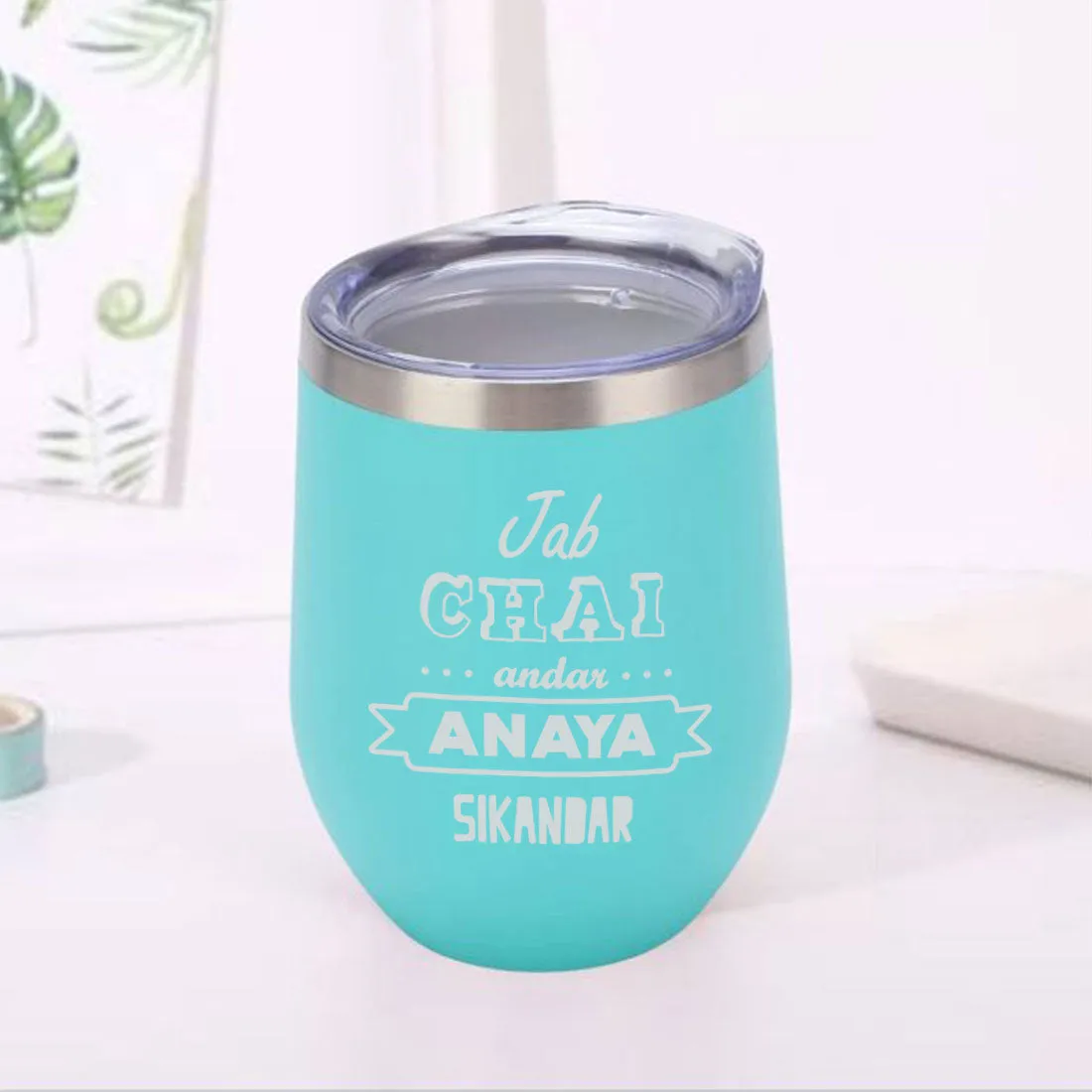 Customized insulated Coffee Tumbler for Travelling With Name Engraved  (350 ML) - Chai