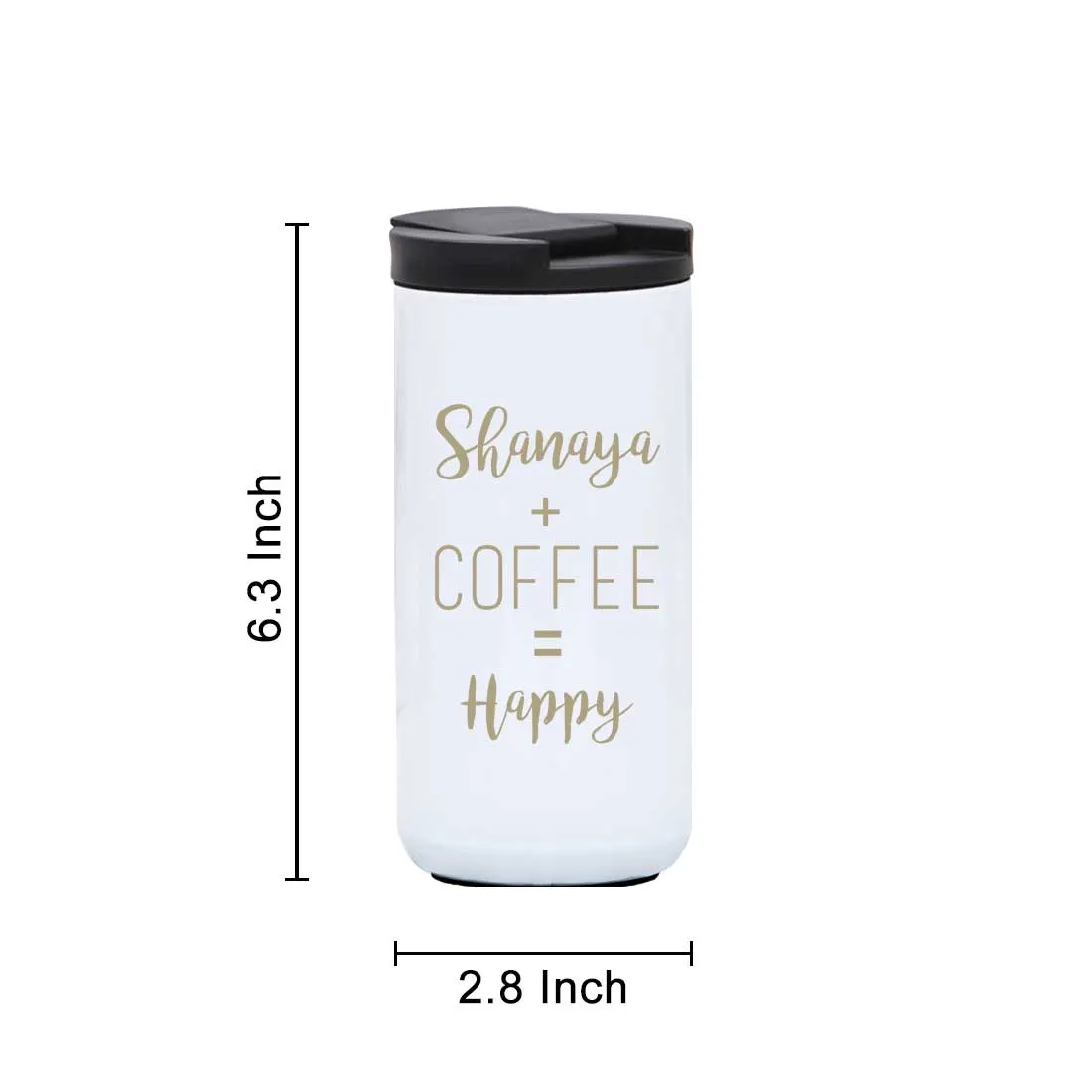 Customized Insulated Thermos Cup for Tea with Name Engraved Design (400 ML) - Happy