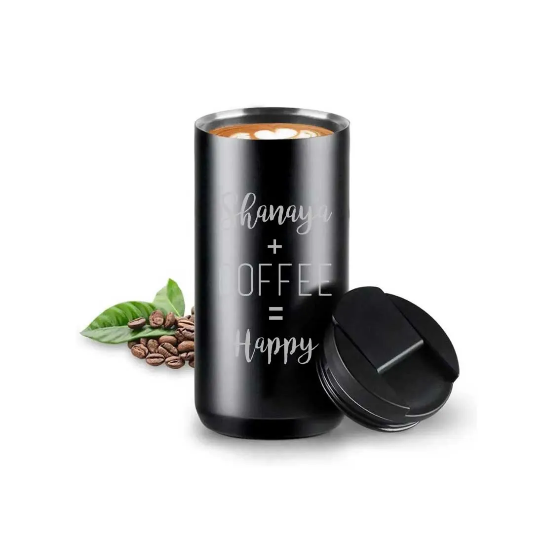 Customized Insulated Thermos Cup for Tea with Name Engraved Design (400 ML) - Happy