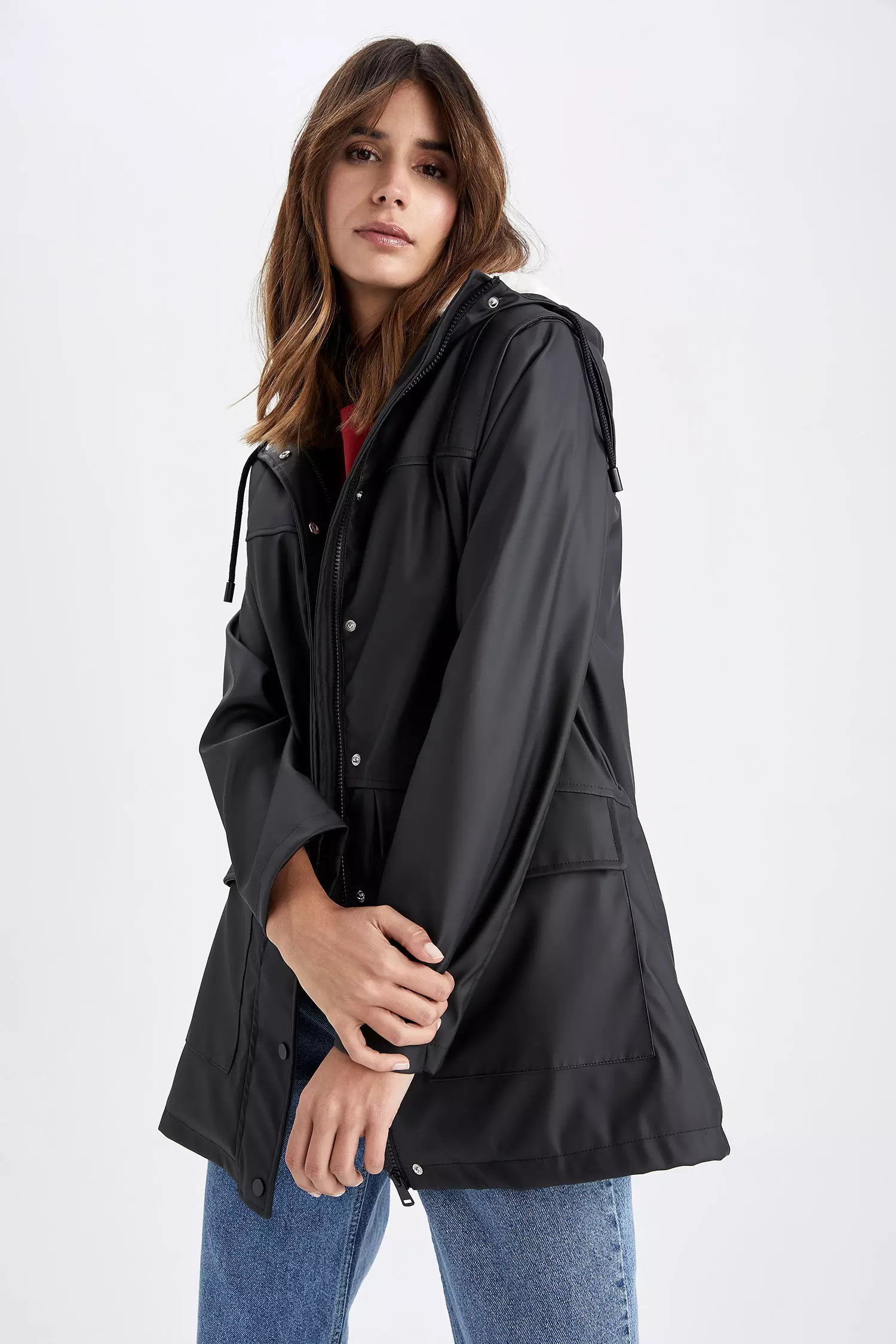 DeFacto Relax Fit Faux Leather Raincoat