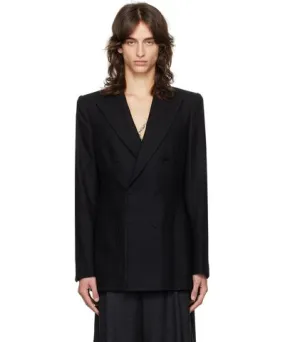 Dries Van Noten Black Wool & Cashmere Peaked Lapel Blazer