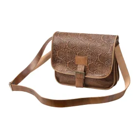 Embossed Leather Messenger Bag | Brown