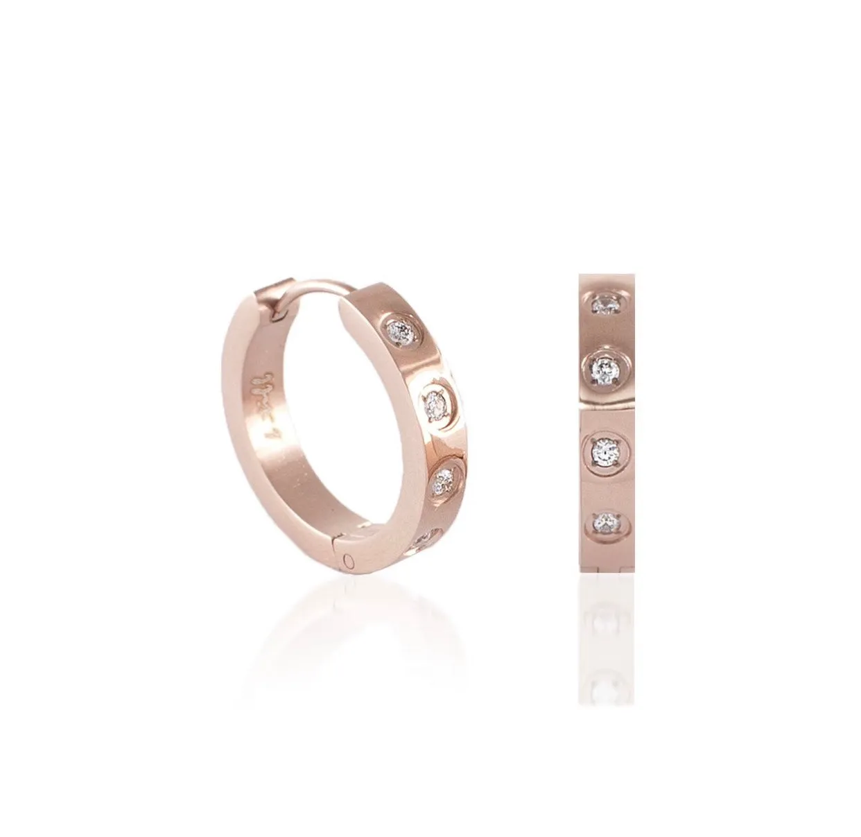 ER408RG B.Tiff Pavé 16-Stone Rose Gold Plated Stainless Steel Hoop Earrings