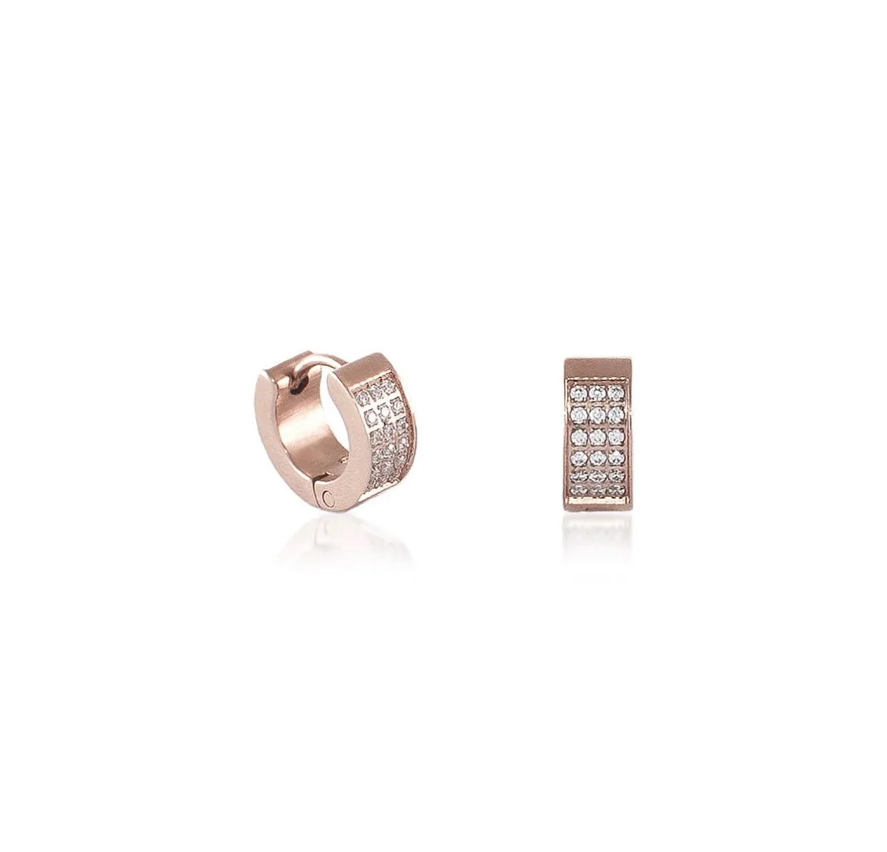 ER418RG B.Tiff Pave Rose Gold Plated Stainless Steel Huggie Earrings