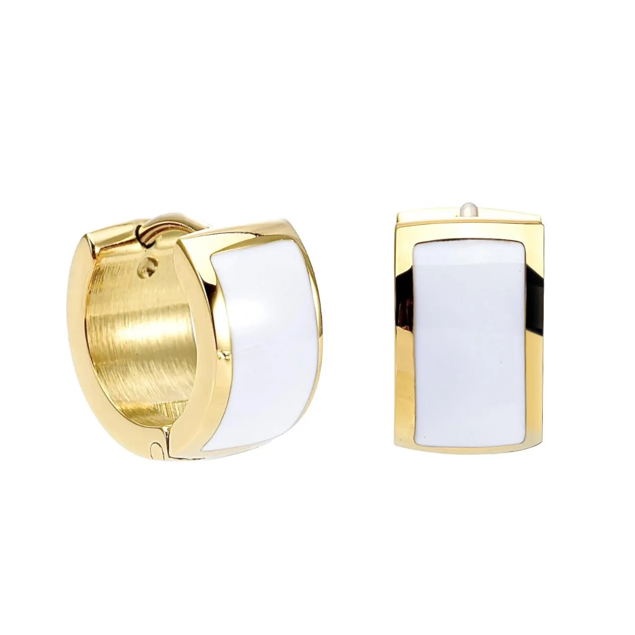 ER800GW B.Tiff White Enamel 18K Gold Plated Stainless Steel Earrings