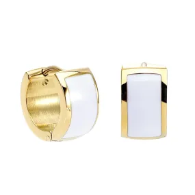 ER800GW B.Tiff White Enamel 18K Gold Plated Stainless Steel Earrings