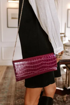 Fashionably Late Faux Leather Clutch in Wine