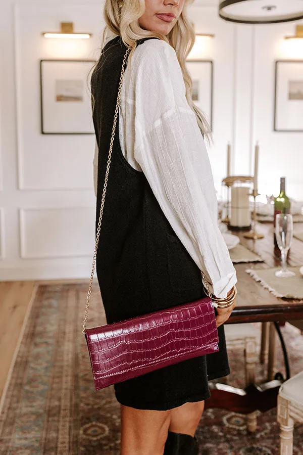 Fashionably Late Faux Leather Clutch in Wine