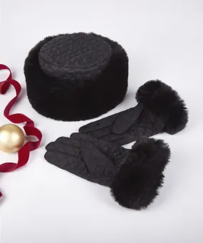 Faux fur hat & gloves set