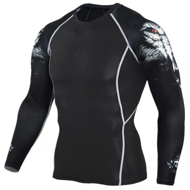 Fitness Fashion 3D Wolf Printed Long Sleeve Palace Compression T-Shirt