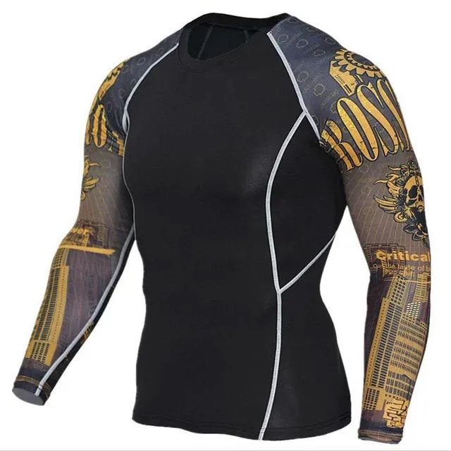 Fitness Fashion 3D Wolf Printed Long Sleeve Palace Compression T-Shirt