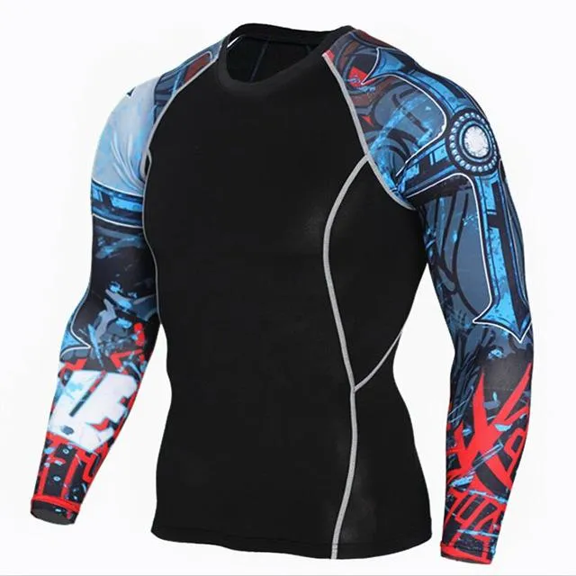 Fitness Fashion 3D Wolf Printed Long Sleeve Palace Compression T-Shirt